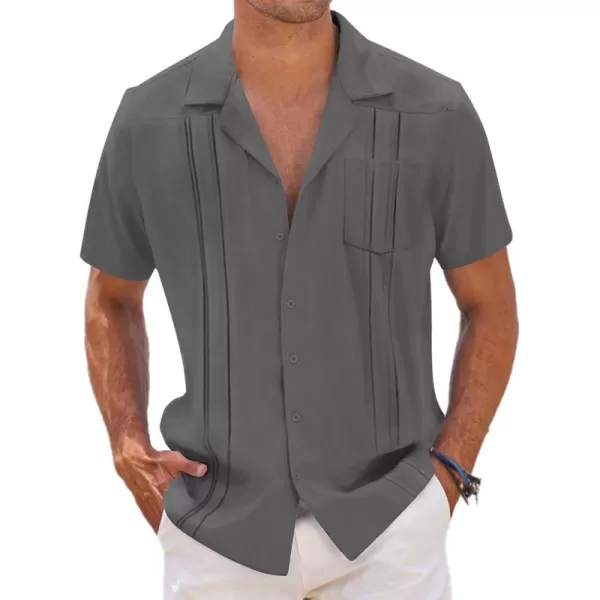 COOFANDY Men's Short Sleeve Cuban Guayabera Shirt Relaxed Fit Cotton Linen Shirt Casual Summer Beach Button Down Shirts
