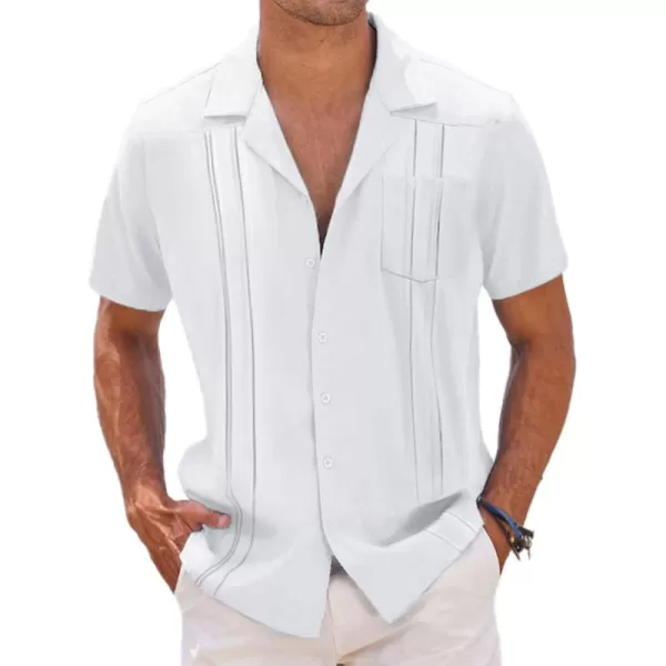COOFANDY Men's Short Sleeve Cuban Guayabera Shirt Relaxed Fit Cotton Linen Shirt Casual Summer Beach Button Down Shirts