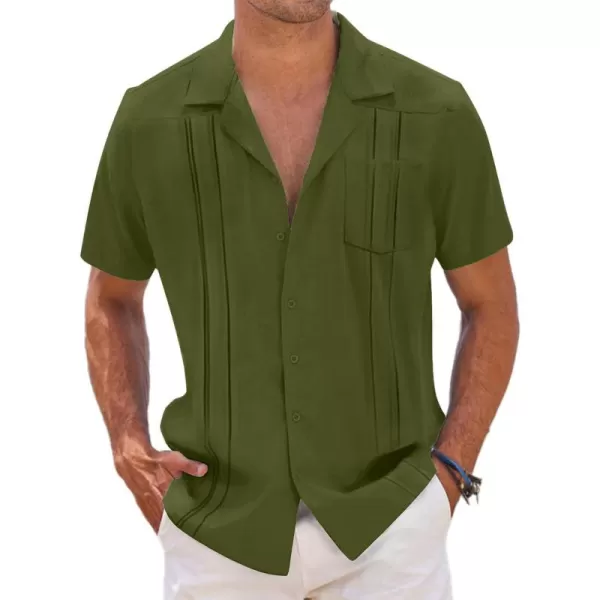 COOFANDY Men's Short Sleeve Cuban Guayabera Shirt Relaxed Fit Cotton Linen Shirt Casual Summer Beach Button Down Shirts