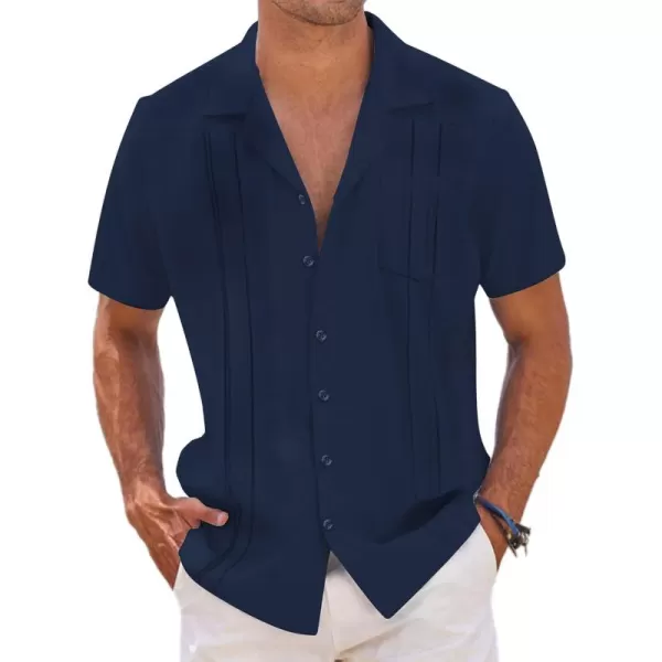 COOFANDY Men's Short Sleeve Cuban Guayabera Shirt Relaxed Fit Cotton Linen Shirt Casual Summer Beach Button Down Shirts
