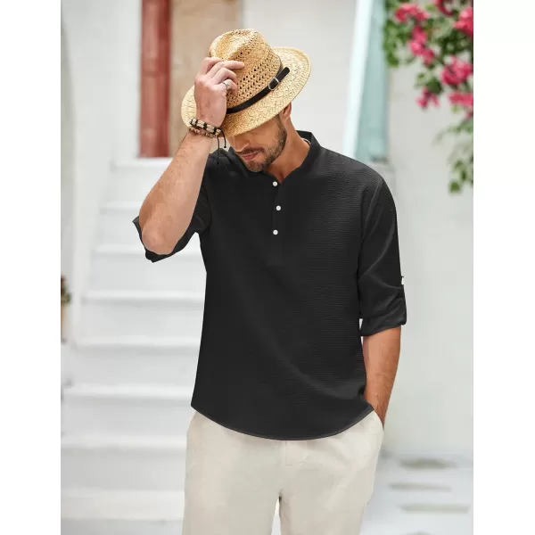 COOFANDY Men's Casual Henley Shirts Band Collar Long Sleeve Beach Hippie T Shirts Fashion Striped Shirts