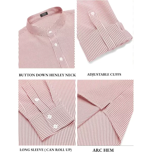 COOFANDY Men's Casual Henley Shirts Band Collar Long Sleeve Beach Hippie T Shirts Fashion Striped Shirts