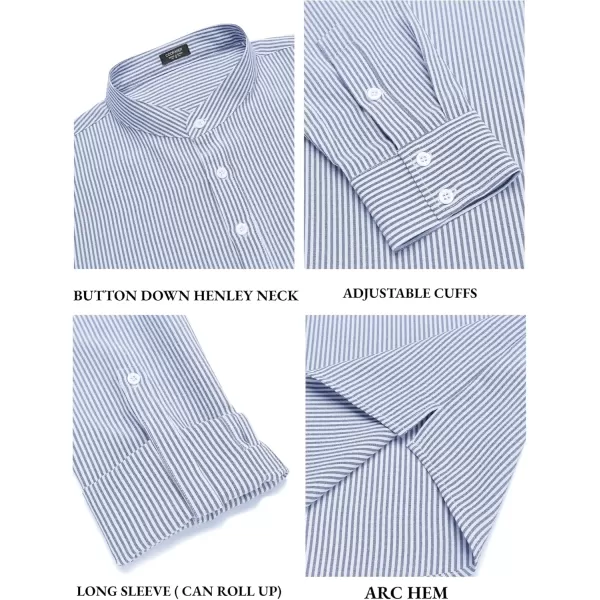 COOFANDY Men's Casual Henley Shirts Band Collar Long Sleeve Beach Hippie T Shirts Fashion Striped Shirts