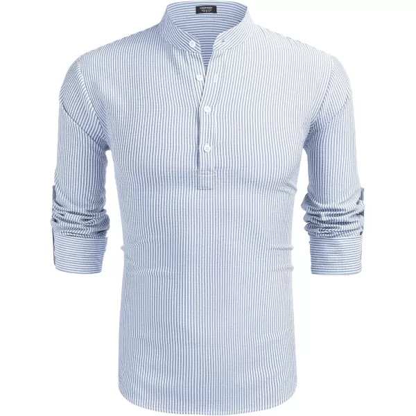 COOFANDY Men's Casual Henley Shirts Band Collar Long Sleeve Beach Hippie T Shirts Fashion Striped Shirts
