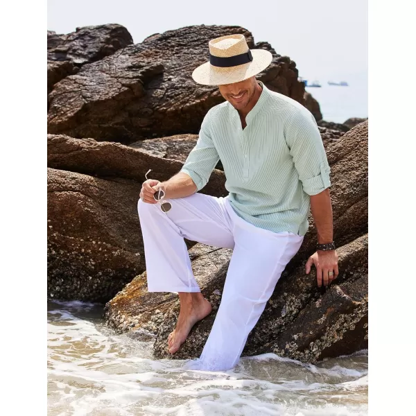 COOFANDY Men's Casual Henley Shirts Band Collar Long Sleeve Beach Hippie T Shirts Fashion Striped Shirts