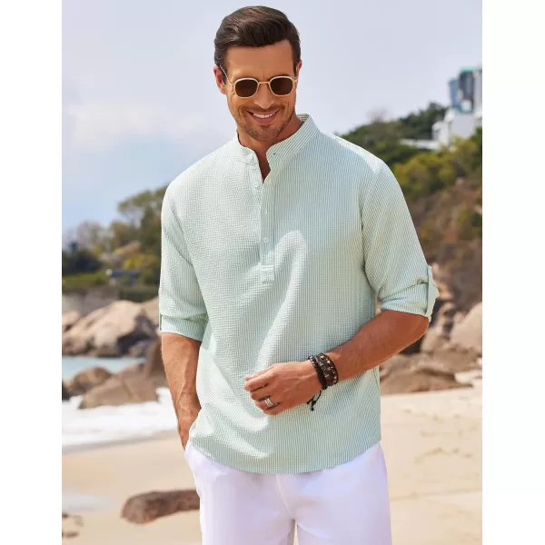 COOFANDY Men's Casual Henley Shirts Band Collar Long Sleeve Beach Hippie T Shirts Fashion Striped Shirts