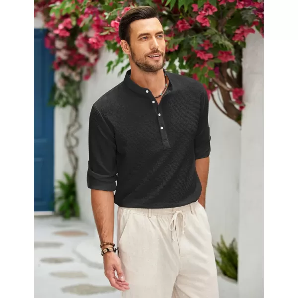 COOFANDY Men's Casual Henley Shirts Band Collar Long Sleeve Beach Hippie T Shirts Fashion Striped Shirts