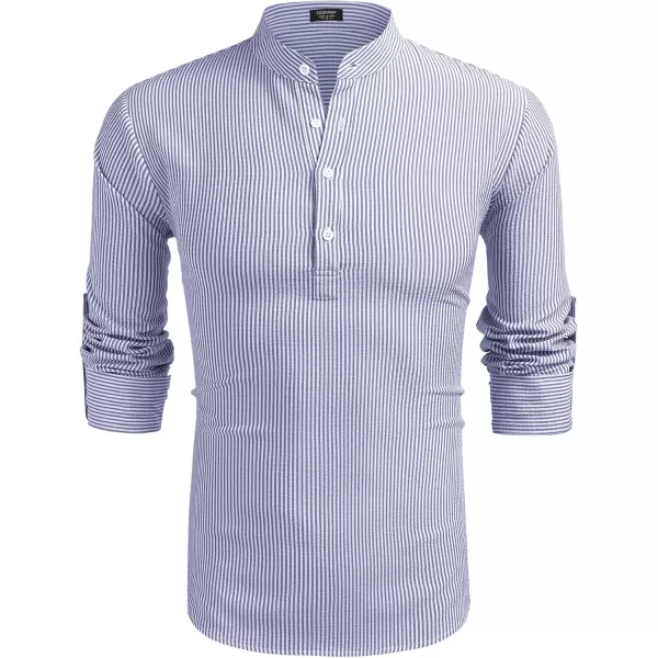 COOFANDY Men's Casual Henley Shirts Band Collar Long Sleeve Beach Hippie T Shirts Fashion Striped Shirts