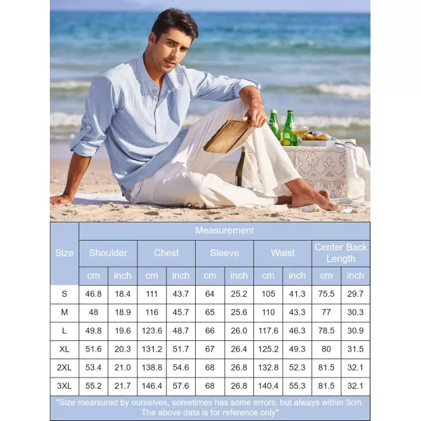 COOFANDY Men's Casual Henley Shirts Band Collar Long Sleeve Beach Hippie T Shirts Fashion Striped Shirts