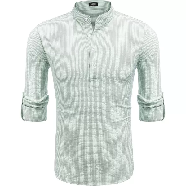 COOFANDY Men's Casual Henley Shirts Band Collar Long Sleeve Beach Hippie T Shirts Fashion Striped Shirts