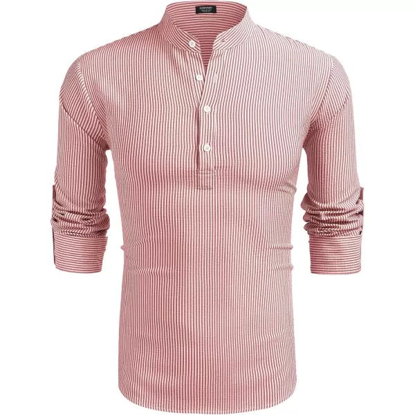 COOFANDY Men's Casual Henley Shirts Band Collar Long Sleeve Beach Hippie T Shirts Fashion Striped Shirts