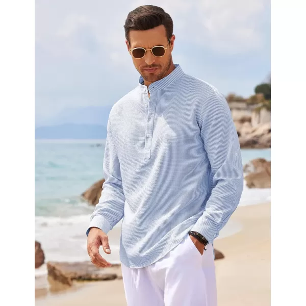 COOFANDY Men's Casual Henley Shirts Band Collar Long Sleeve Beach Hippie T Shirts Fashion Striped Shirts