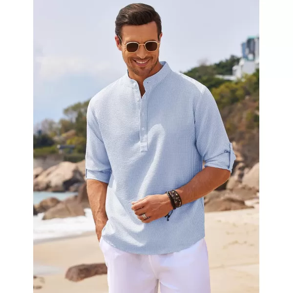 COOFANDY Men's Casual Henley Shirts Band Collar Long Sleeve Beach Hippie T Shirts Fashion Striped Shirts