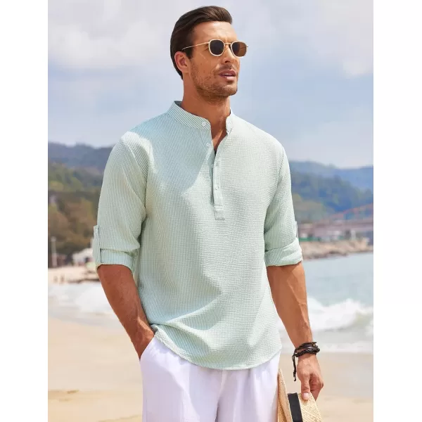 COOFANDY Men's Casual Henley Shirts Band Collar Long Sleeve Beach Hippie T Shirts Fashion Striped Shirts