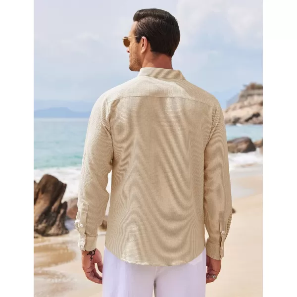 COOFANDY Men's Casual Henley Shirts Band Collar Long Sleeve Beach Hippie T Shirts Fashion Striped Shirts