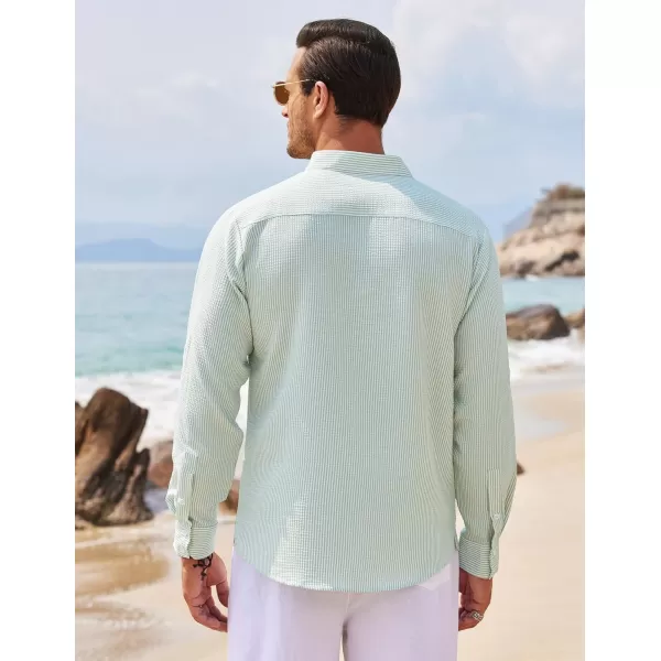 COOFANDY Men's Casual Henley Shirts Band Collar Long Sleeve Beach Hippie T Shirts Fashion Striped Shirts