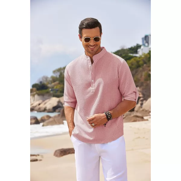 COOFANDY Men's Casual Henley Shirts Band Collar Long Sleeve Beach Hippie T Shirts Fashion Striped Shirts