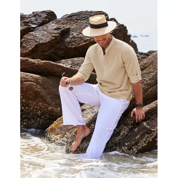 COOFANDY Men's Casual Henley Shirts Band Collar Long Sleeve Beach Hippie T Shirts Fashion Striped Shirts