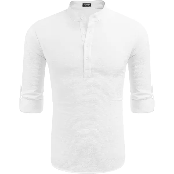 COOFANDY Men's Casual Henley Shirts Band Collar Long Sleeve Beach Hippie T Shirts Fashion Striped Shirts