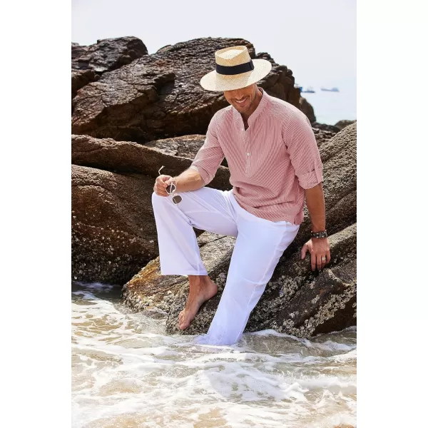 COOFANDY Men's Casual Henley Shirts Band Collar Long Sleeve Beach Hippie T Shirts Fashion Striped Shirts