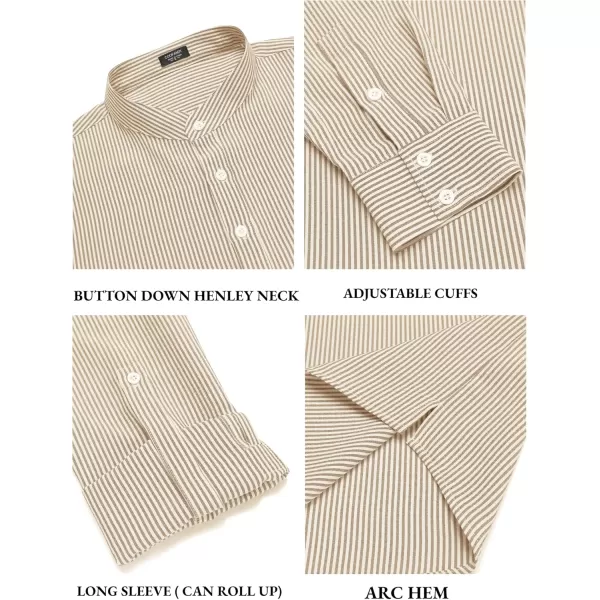 COOFANDY Men's Casual Henley Shirts Band Collar Long Sleeve Beach Hippie T Shirts Fashion Striped Shirts