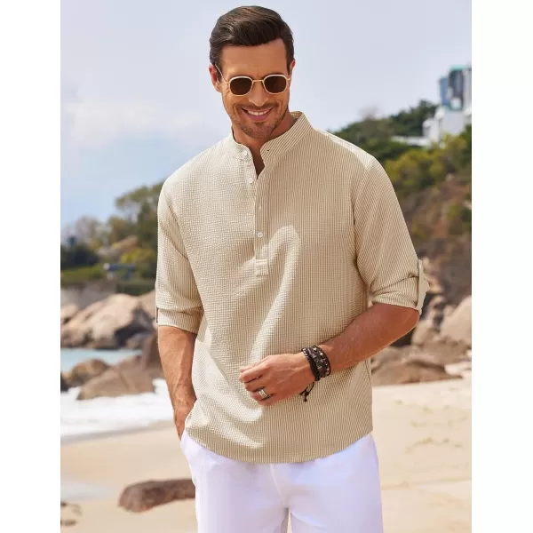 COOFANDY Men's Casual Henley Shirts Band Collar Long Sleeve Beach Hippie T Shirts Fashion Striped Shirts