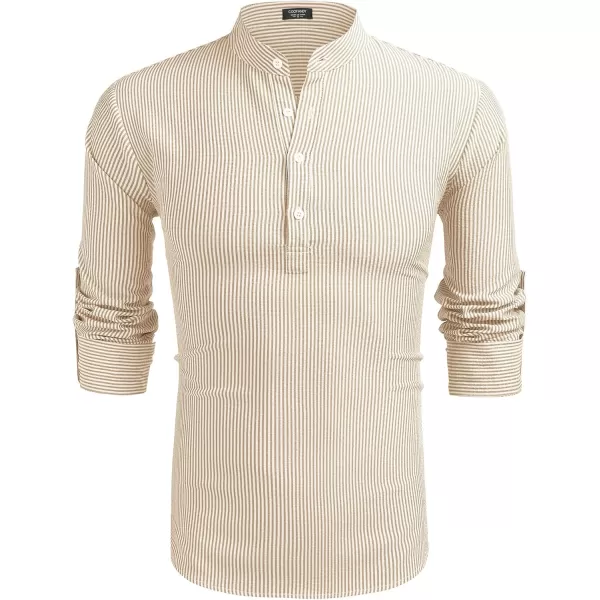 COOFANDY Men's Casual Henley Shirts Band Collar Long Sleeve Beach Hippie T Shirts Fashion Striped Shirts