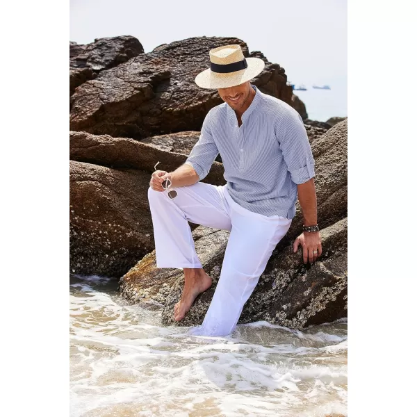COOFANDY Men's Casual Henley Shirts Band Collar Long Sleeve Beach Hippie T Shirts Fashion Striped Shirts