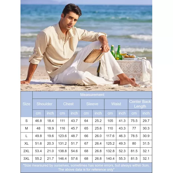 COOFANDY Men's Casual Henley Shirts Band Collar Long Sleeve Beach Hippie T Shirts Fashion Striped Shirts