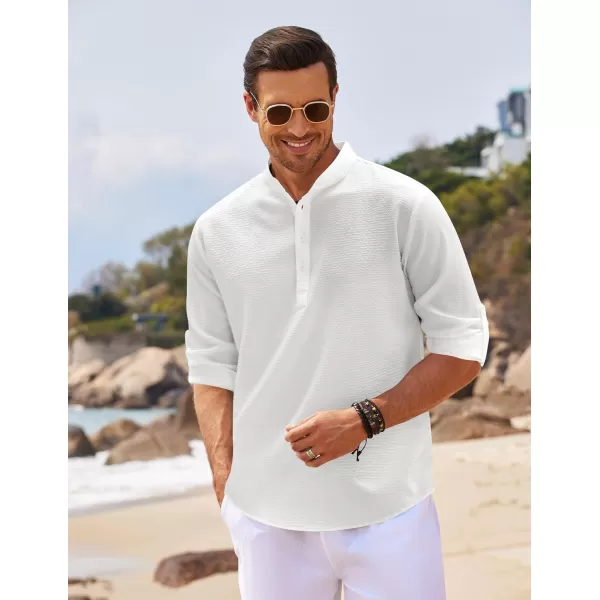 COOFANDY Men's Casual Henley Shirts Band Collar Long Sleeve Beach Hippie T Shirts Fashion Striped Shirts