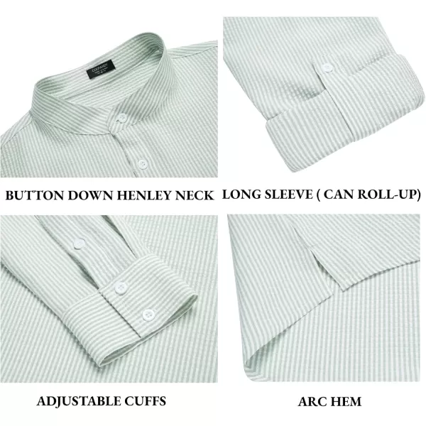 COOFANDY Men's Casual Henley Shirts Band Collar Long Sleeve Beach Hippie T Shirts Fashion Striped Shirts