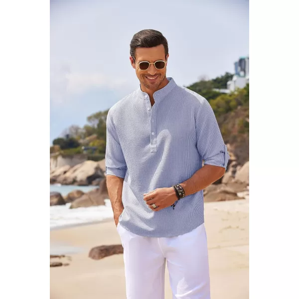 COOFANDY Men's Casual Henley Shirts Band Collar Long Sleeve Beach Hippie T Shirts Fashion Striped Shirts