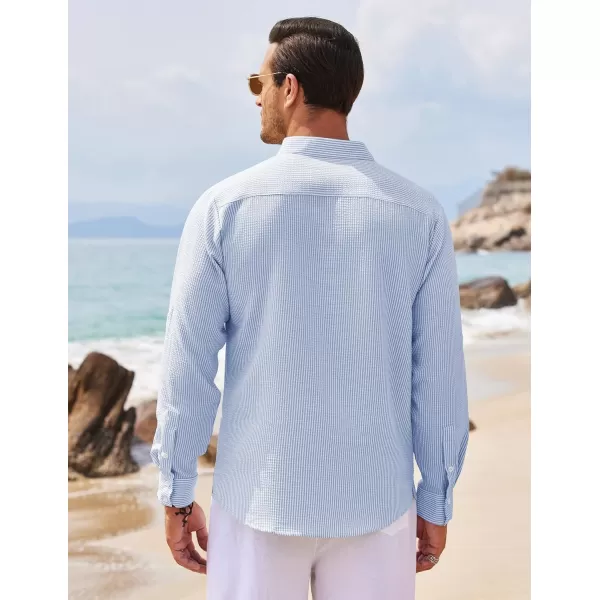 COOFANDY Men's Casual Henley Shirts Band Collar Long Sleeve Beach Hippie T Shirts Fashion Striped Shirts