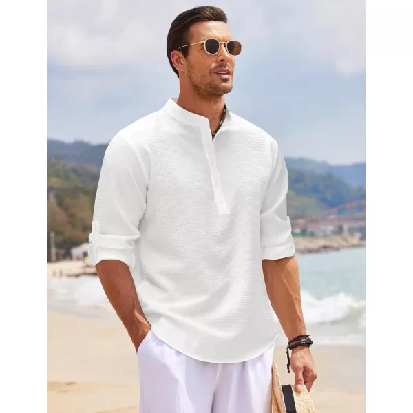 COOFANDY Men's Casual Henley Shirts Band Collar Long Sleeve Beach Hippie T Shirts Fashion Striped Shirts