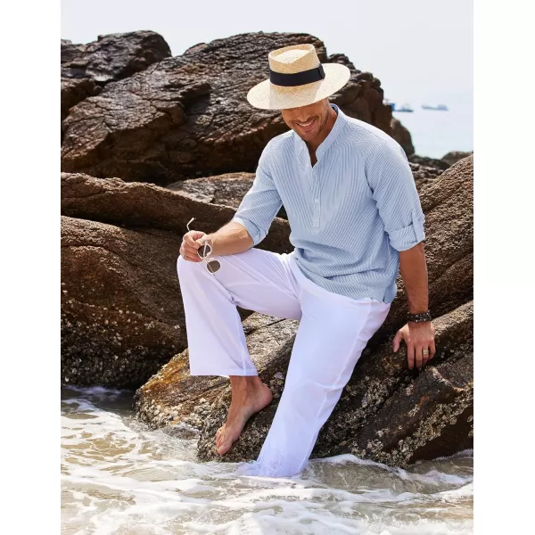 COOFANDY Men's Casual Henley Shirts Band Collar Long Sleeve Beach Hippie T Shirts Fashion Striped Shirts