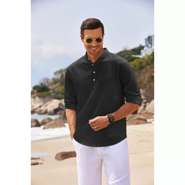 COOFANDY Men's Casual Henley Shirts Band Collar Long Sleeve Beach Hippie T Shirts Fashion Striped Shirts
