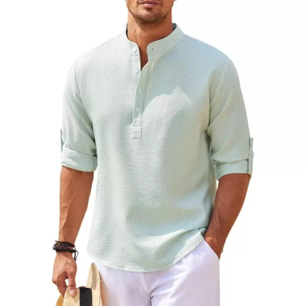 COOFANDY Men's Casual Henley Shirts Band Collar Long Sleeve Beach Hippie T Shirts Fashion Striped Shirts