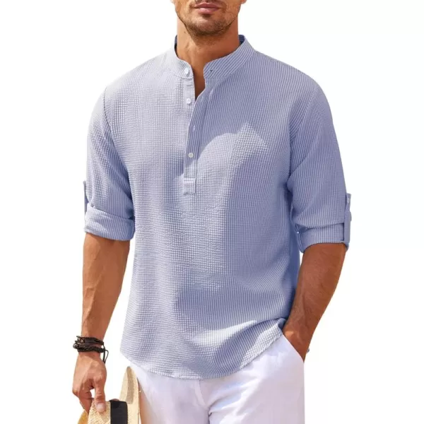 COOFANDY Men's Casual Henley Shirts Band Collar Long Sleeve Beach Hippie T Shirts Fashion Striped Shirts