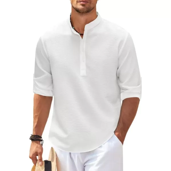 COOFANDY Men's Casual Henley Shirts Band Collar Long Sleeve Beach Hippie T Shirts Fashion Striped Shirts