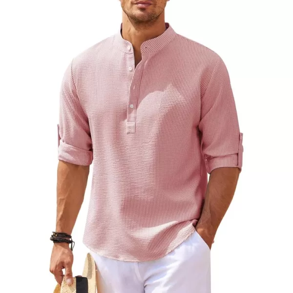 COOFANDY Men's Casual Henley Shirts Band Collar Long Sleeve Beach Hippie T Shirts Fashion Striped Shirts