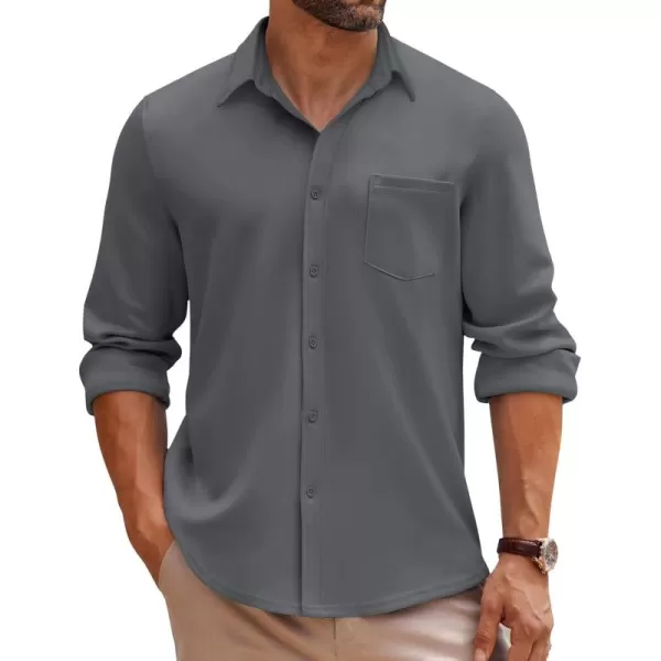 COOFANDY Mens Long Sleeve Button Down Shirt Wrinkle Free Casual Shirt for Men Untucked Shirts with Pocket for Wedding