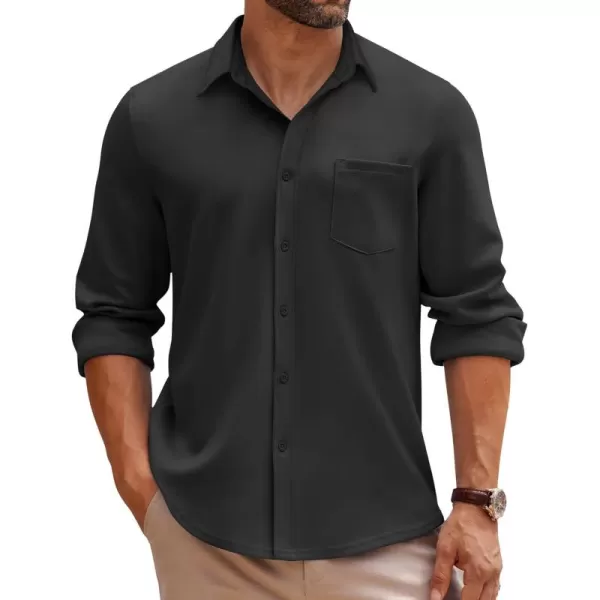 COOFANDY Mens Long Sleeve Button Down Shirt Wrinkle Free Casual Shirt for Men Untucked Shirts with Pocket for Wedding