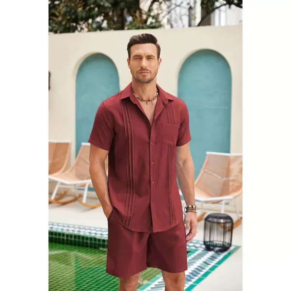 COOFANDY Mens Beach Outfits for Vacation 2 Piece Short Set Guayabra Sets Resort Wear