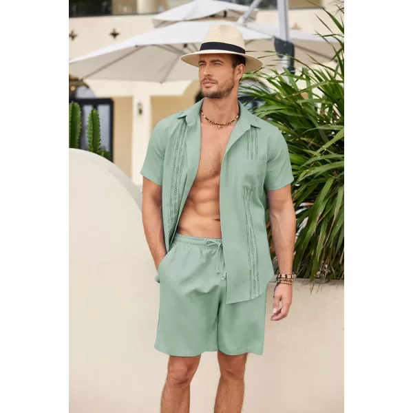 COOFANDY Mens Beach Outfits for Vacation 2 Piece Short Set Guayabra Sets Resort Wear