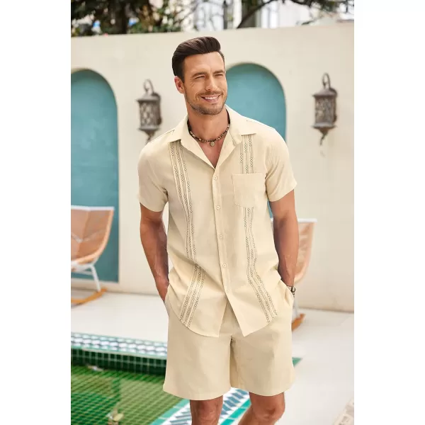 COOFANDY Mens Beach Outfits for Vacation 2 Piece Short Set Guayabra Sets Resort Wear