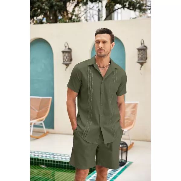 COOFANDY Mens Beach Outfits for Vacation 2 Piece Short Set Guayabra Sets Resort Wear