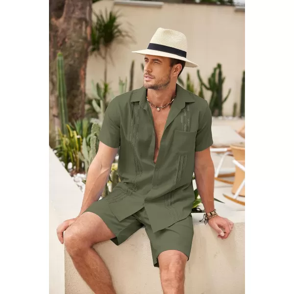 COOFANDY Mens Beach Outfits for Vacation 2 Piece Short Set Guayabra Sets Resort Wear