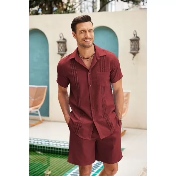 COOFANDY Mens Beach Outfits for Vacation 2 Piece Short Set Guayabra Sets Resort Wear