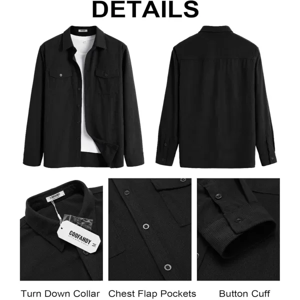 COOFANDY Men's Button Down Waffle Shirt Jacket Casual Long Sleeve Shacket Lightweight Overshirts with Flap Pockets