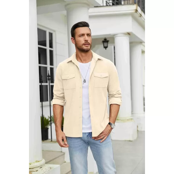 COOFANDY Men's Button Down Waffle Shirt Jacket Casual Long Sleeve Shacket Lightweight Overshirts with Flap Pockets